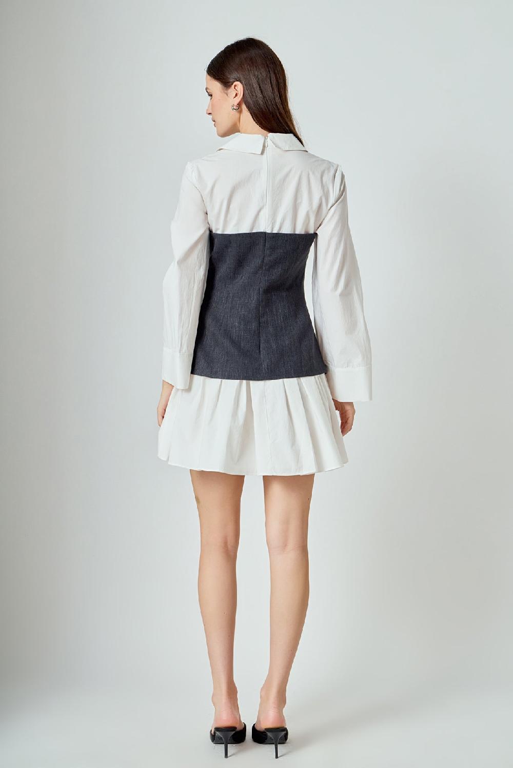 Endless Rose Mixed Media Tweed Poplin Mini Dress BLACK