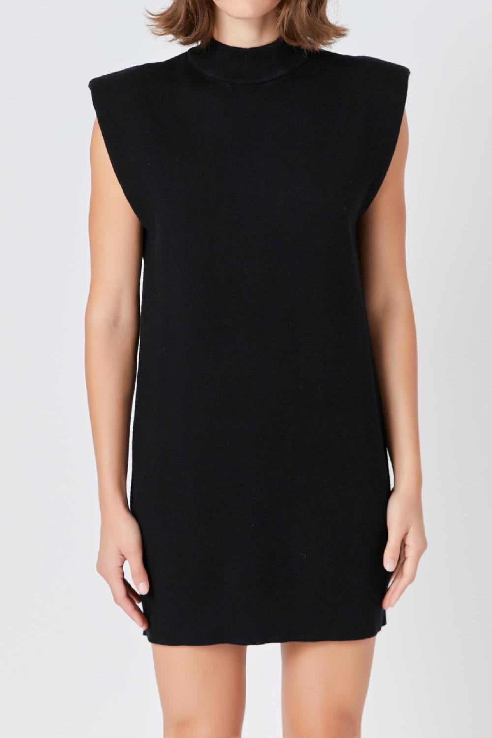 Endless Rose Mock Neck Sleeveless Knit Mini Dress BLACK