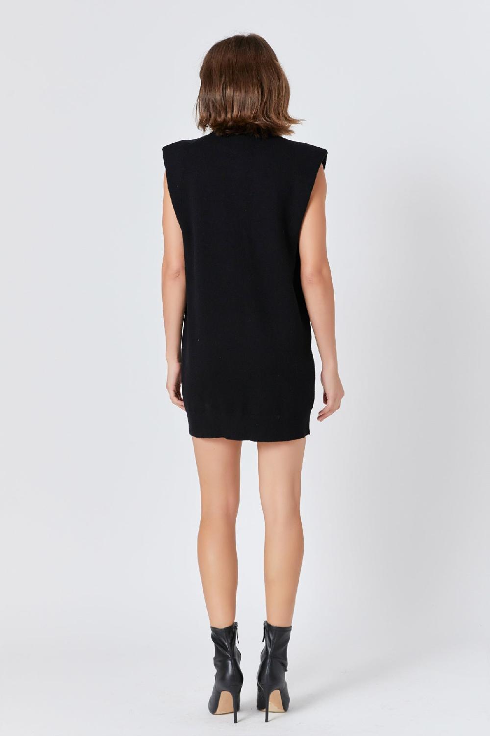 Endless Rose Mock Neck Sleeveless Knit Mini Dress BLACK