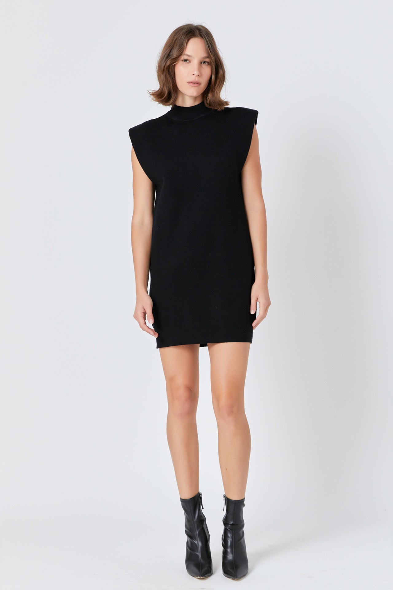 endless rose Mock Neck Sleeveless Knit Mini Dress BLACK