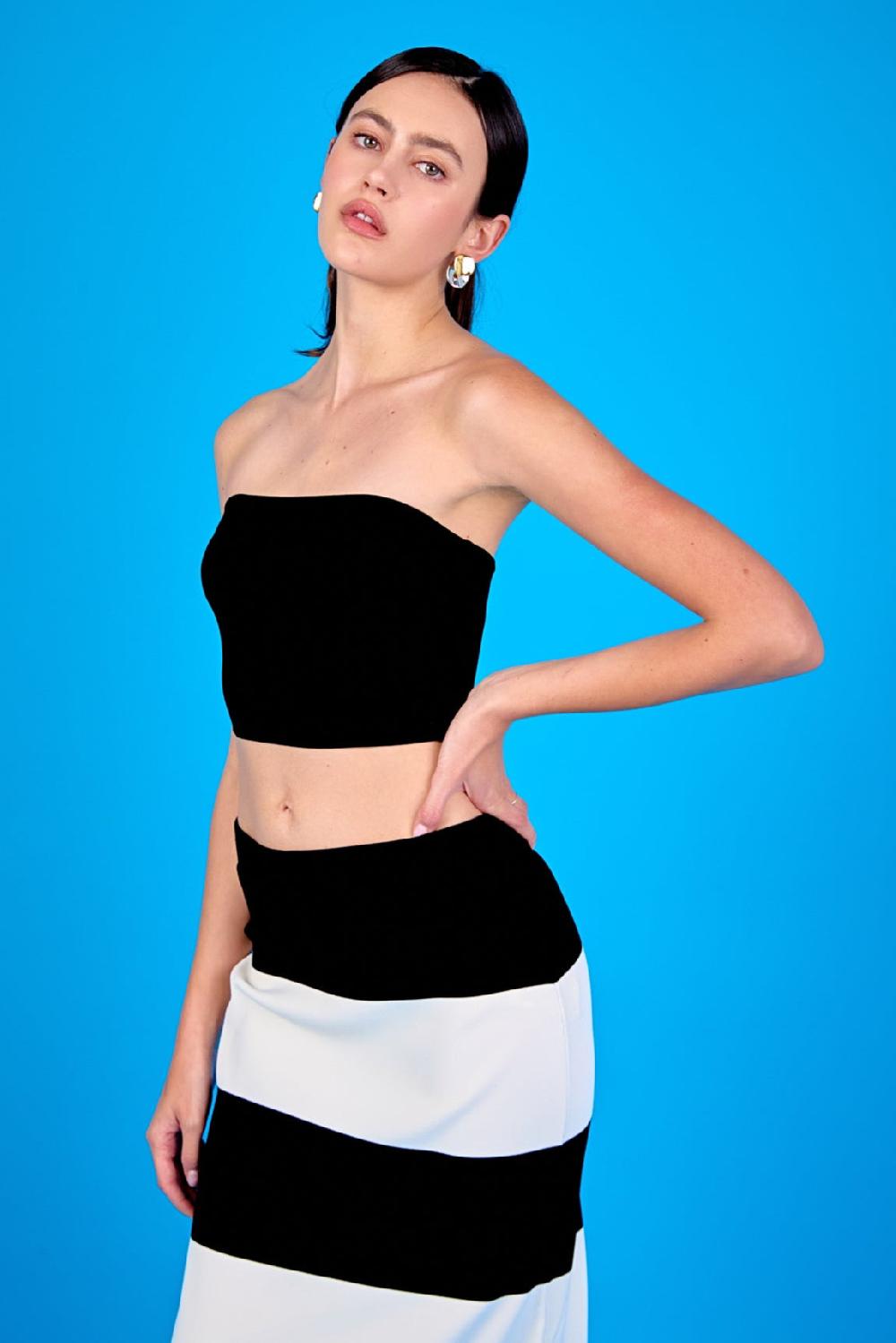endless rose Monroe Tube Top and Maxi Skirt Set BLACK/WHITE