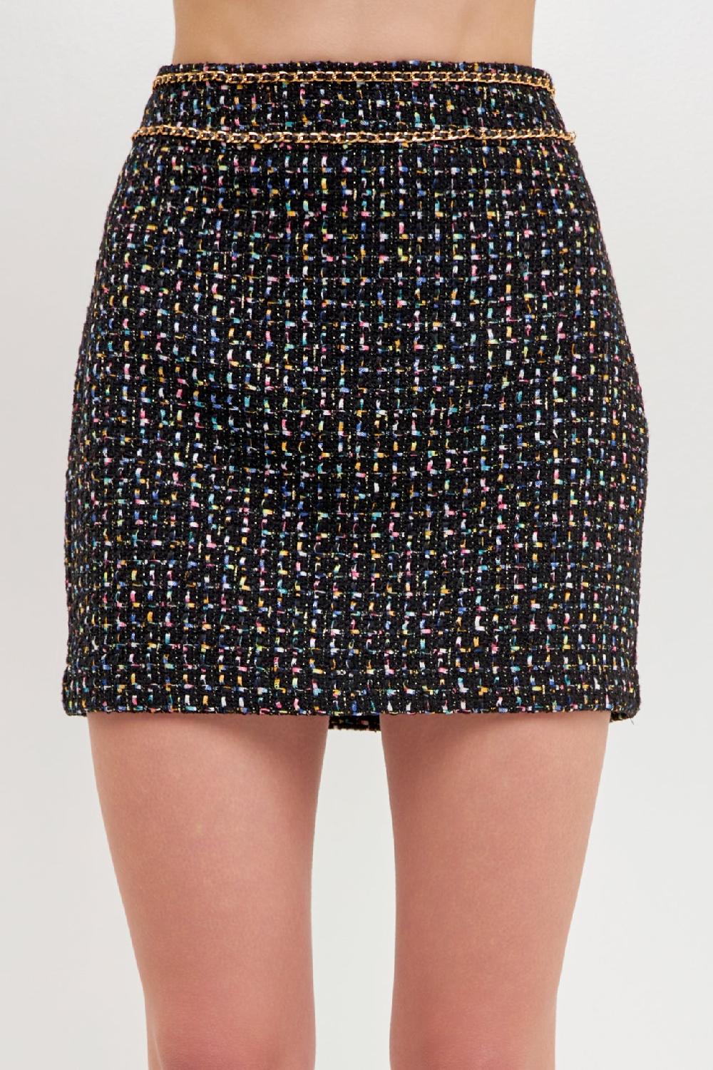 Endless Rose Multi Color Tweed Mini Skirt BLACK MULTI