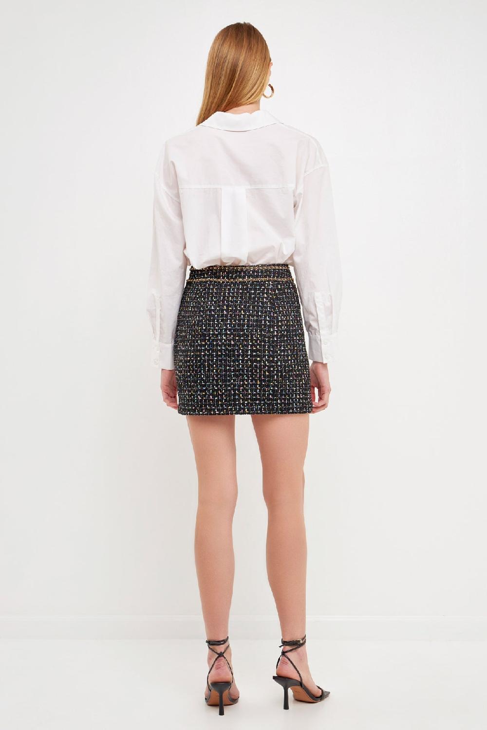 Endless Rose Multi Color Tweed Mini Skirt BLACK MULTI