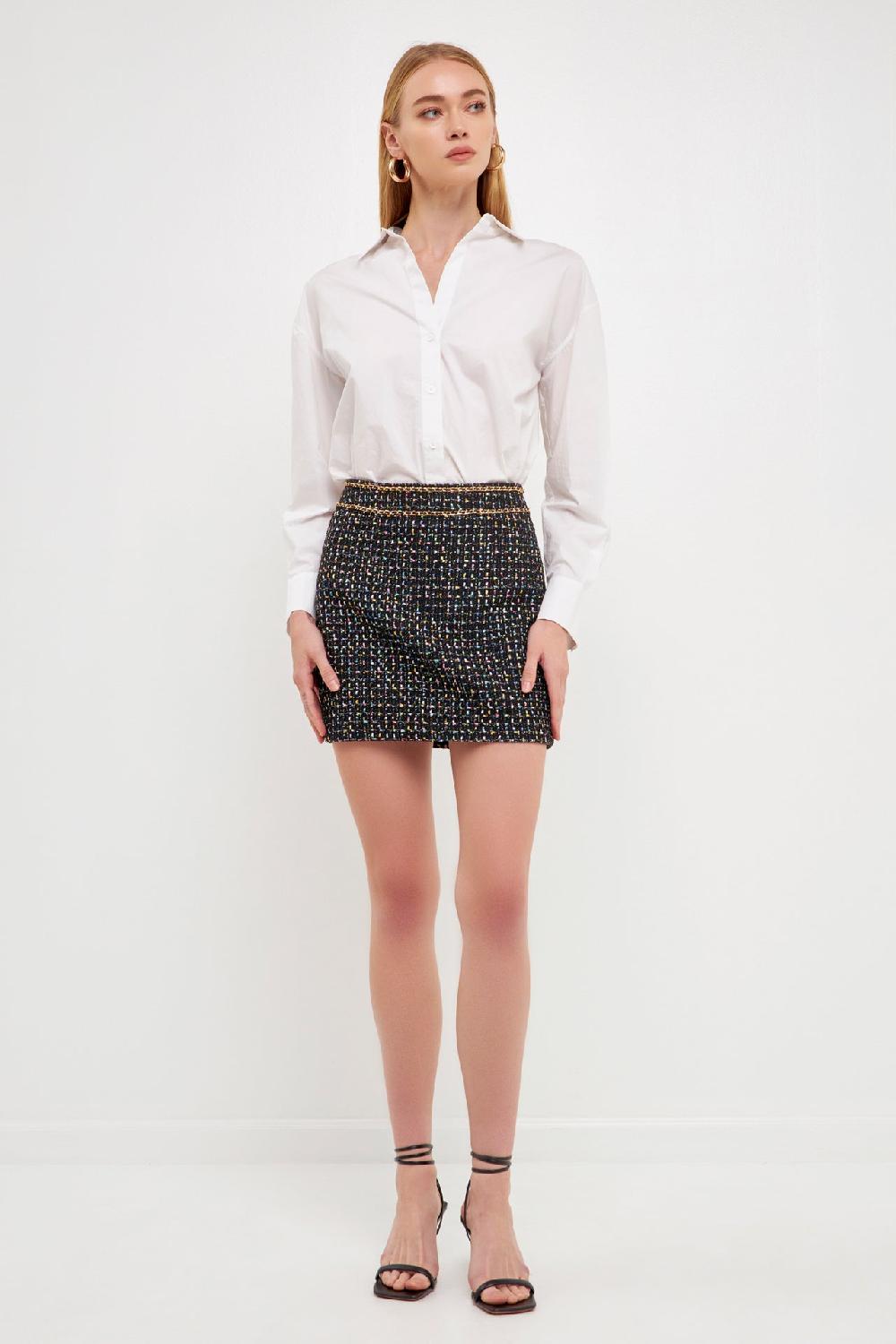 endless rose Multi Color Tweed Mini Skirt BLACK MULTI