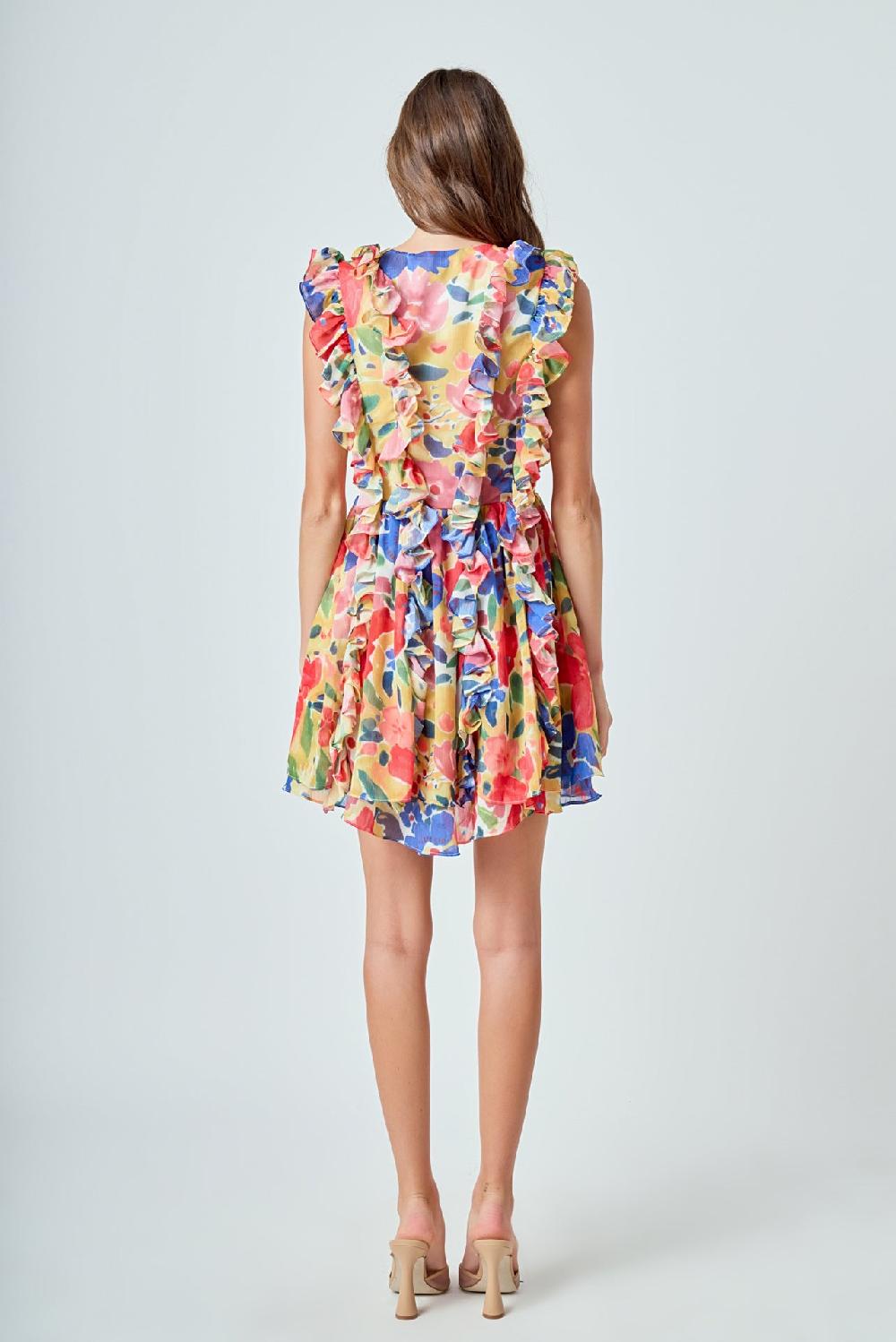 Endless Rose Multi Pop Floral Chiffon Ruffled Mini MULTI