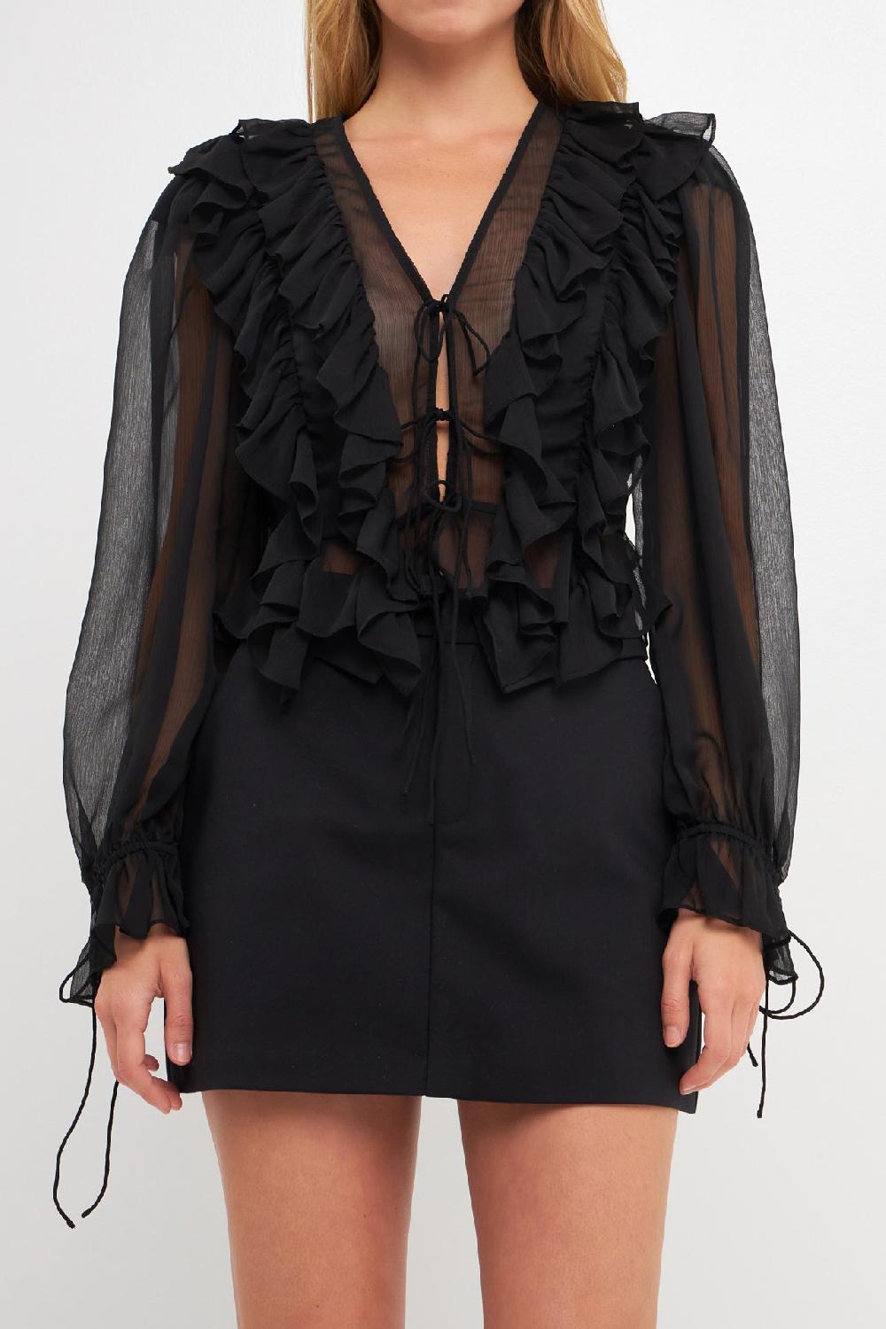 Endless Rose Multi Ruffled Long Sleeve Blouse BLACK