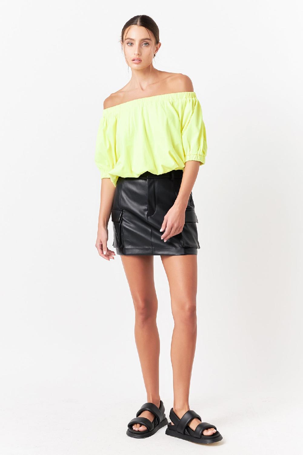 Endless Rose Neon Color Elastic Detail Balloon Cropped Top YELLOW