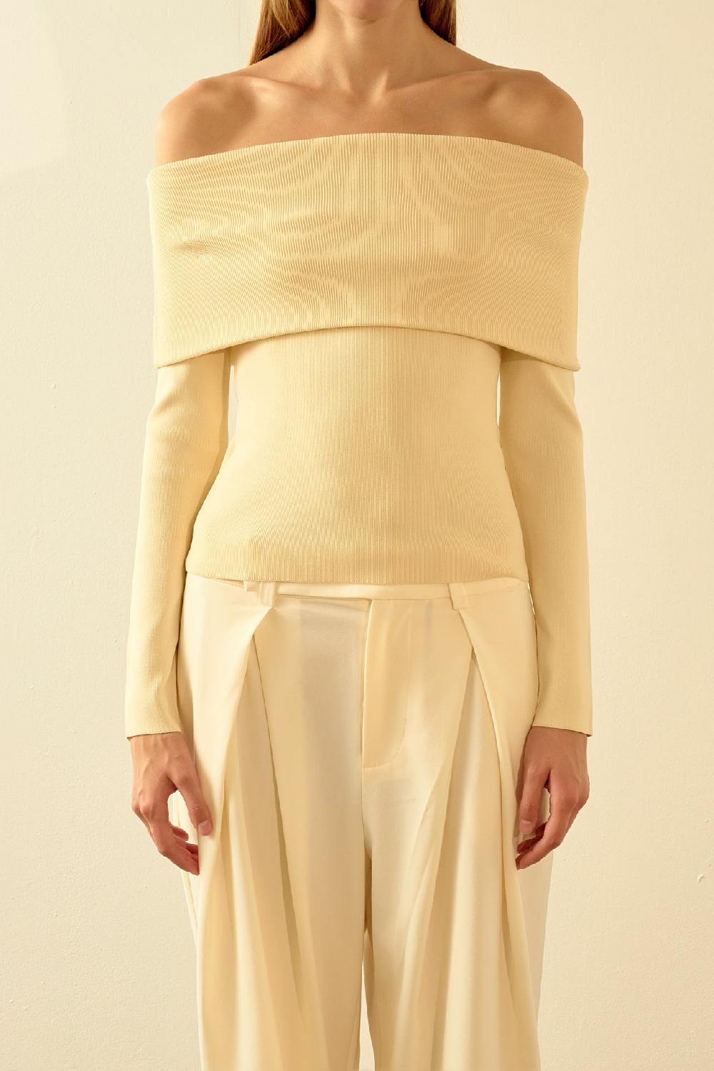 Endless Rose Off Shoulder Long Sleeve Knit Top BEIGE