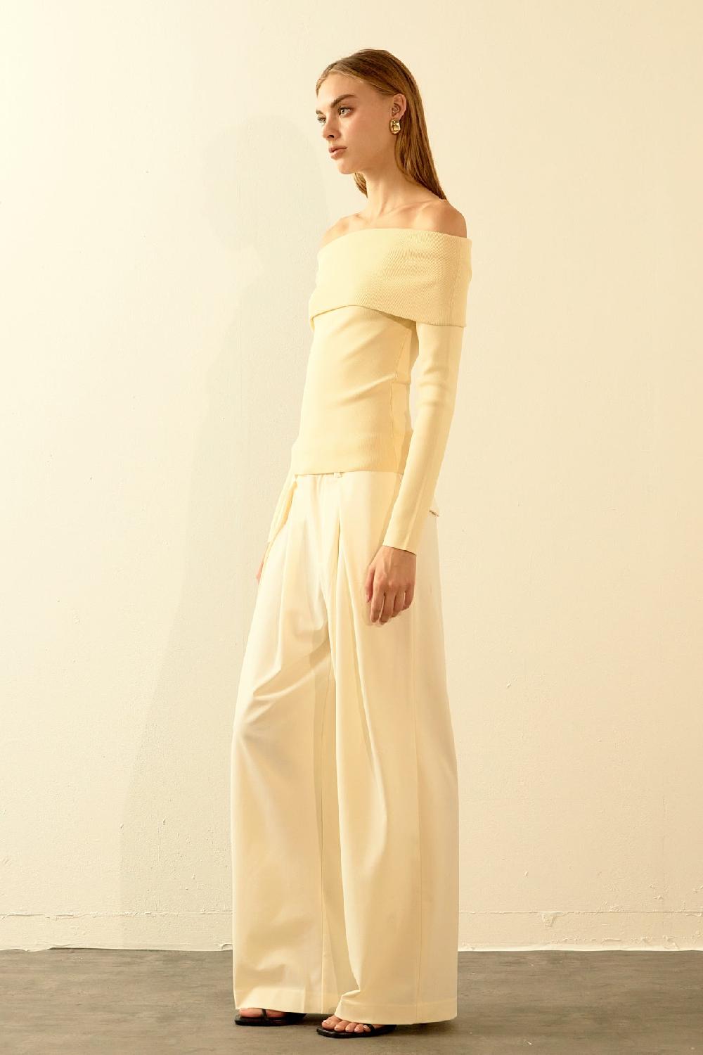 Endless Rose Off Shoulder Long Sleeve Knit Top BEIGE