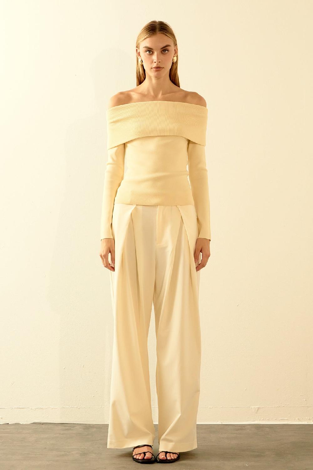 endless rose Off Shoulder Long Sleeve Knit Top BEIGE