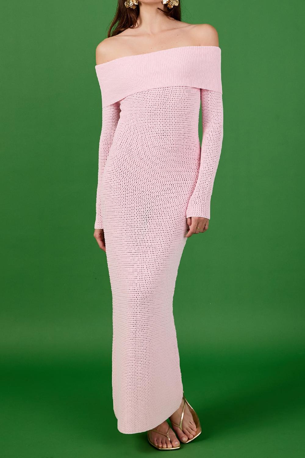 Endless Rose Off Shoulder Long Sleeve Midi Dress PINK