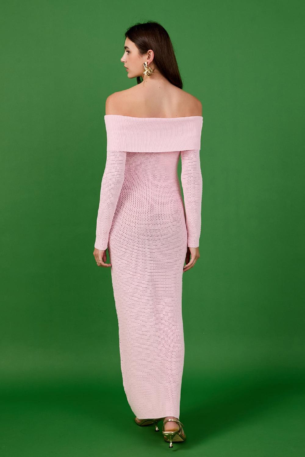Endless Rose Off Shoulder Long Sleeve Midi Dress PINK