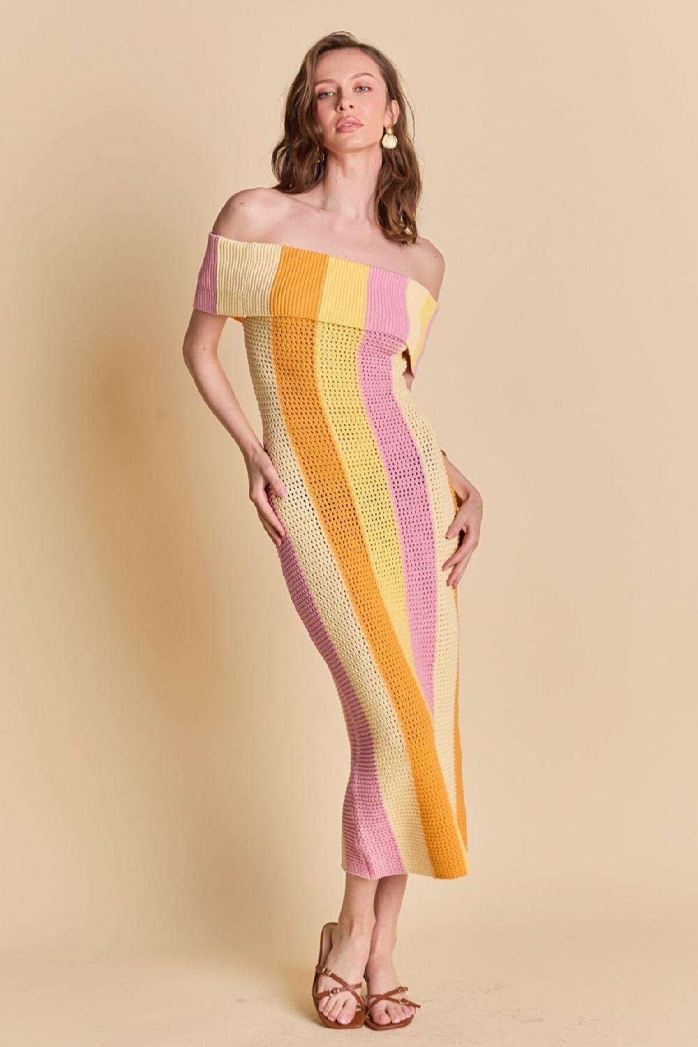 endless rose Off Shoulder Sleeveless Midi Dress SUNRISE