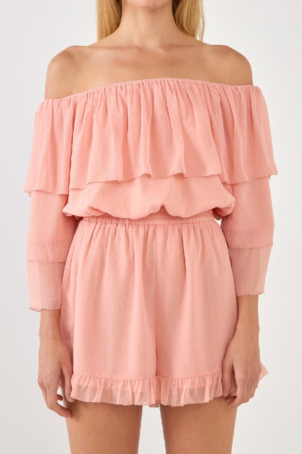 Endless Rose Off-shouldered Romper With Stitch Detail BLUSH