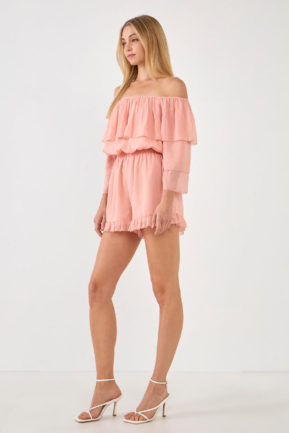 Endless Rose Off-shouldered Romper With Stitch Detail BLUSH