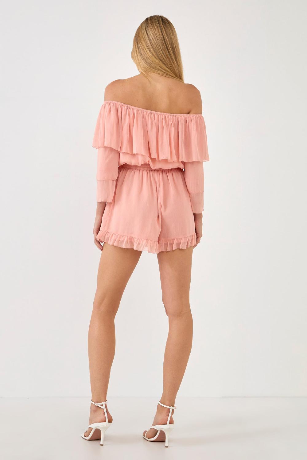 Endless Rose Off-shouldered Romper With Stitch Detail BLUSH