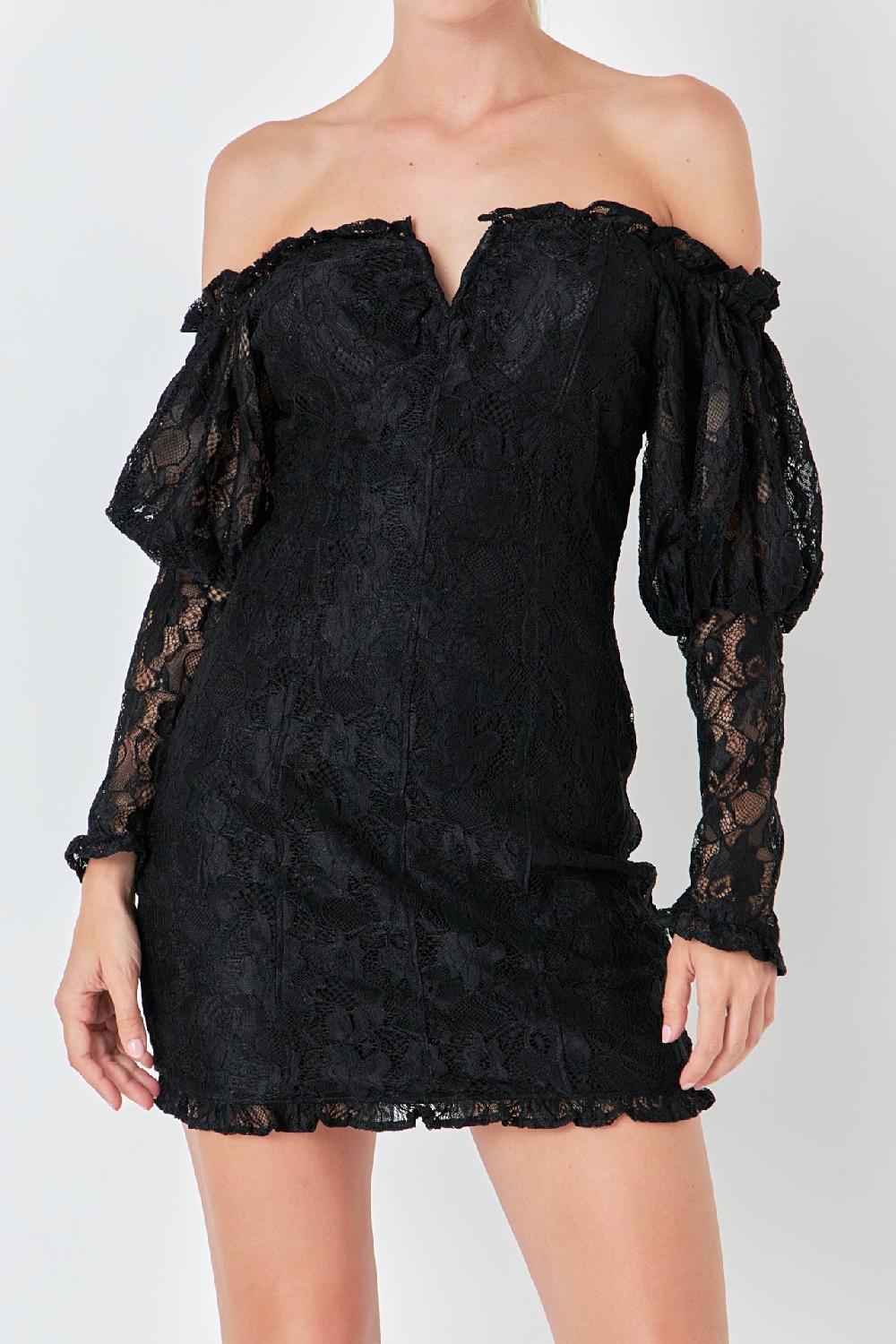 Endless Rose Off The Shoulder Fitted Mini Dress BLACK