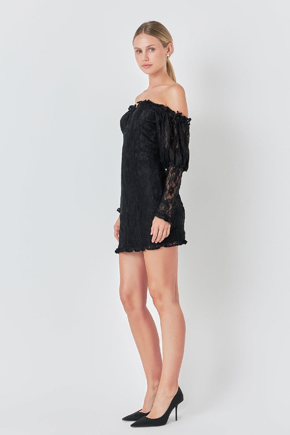 Endless Rose Off The Shoulder Fitted Mini Dress BLACK