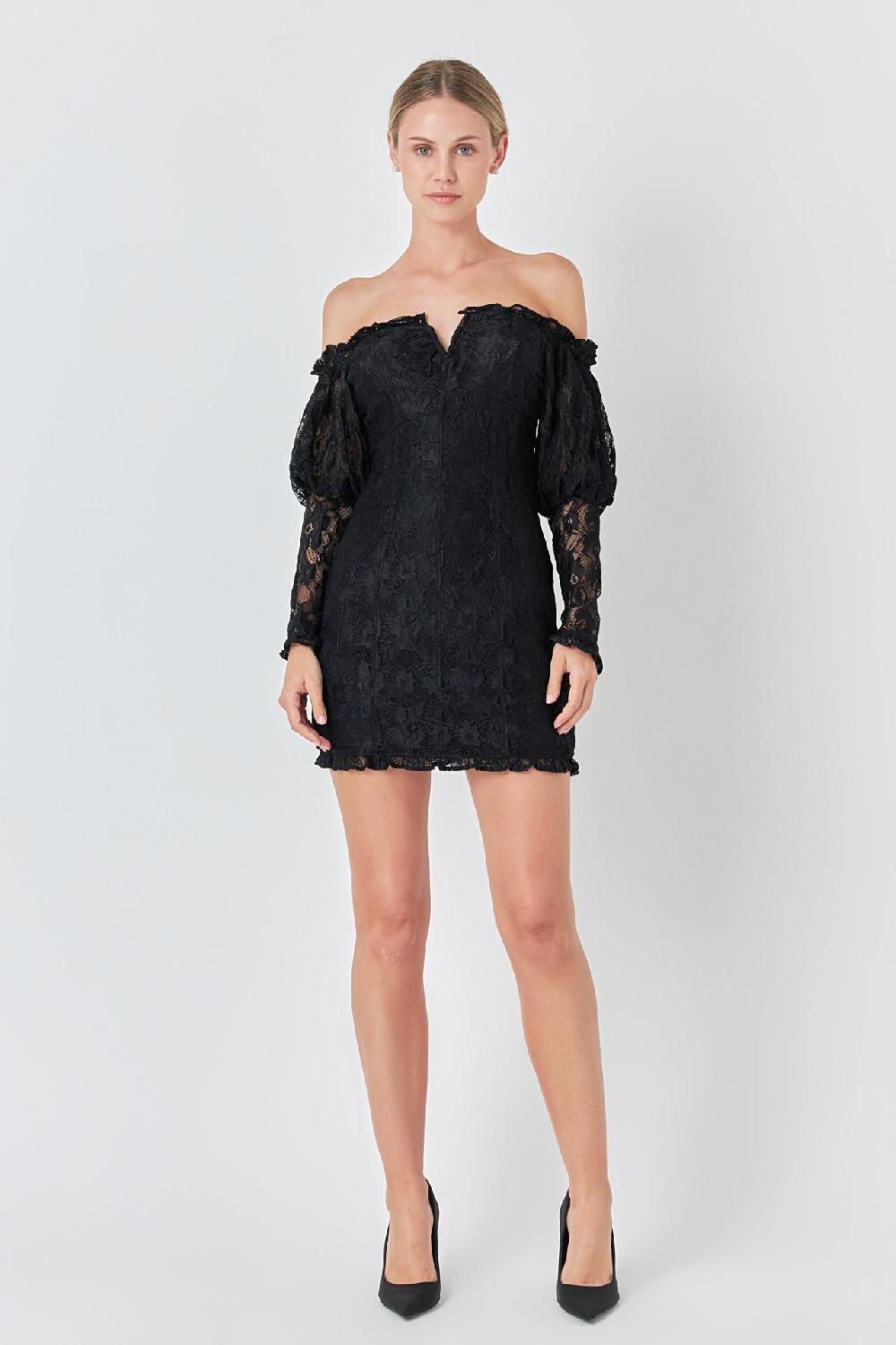 endless rose Off the Shoulder Fitted Mini Dress BLACK