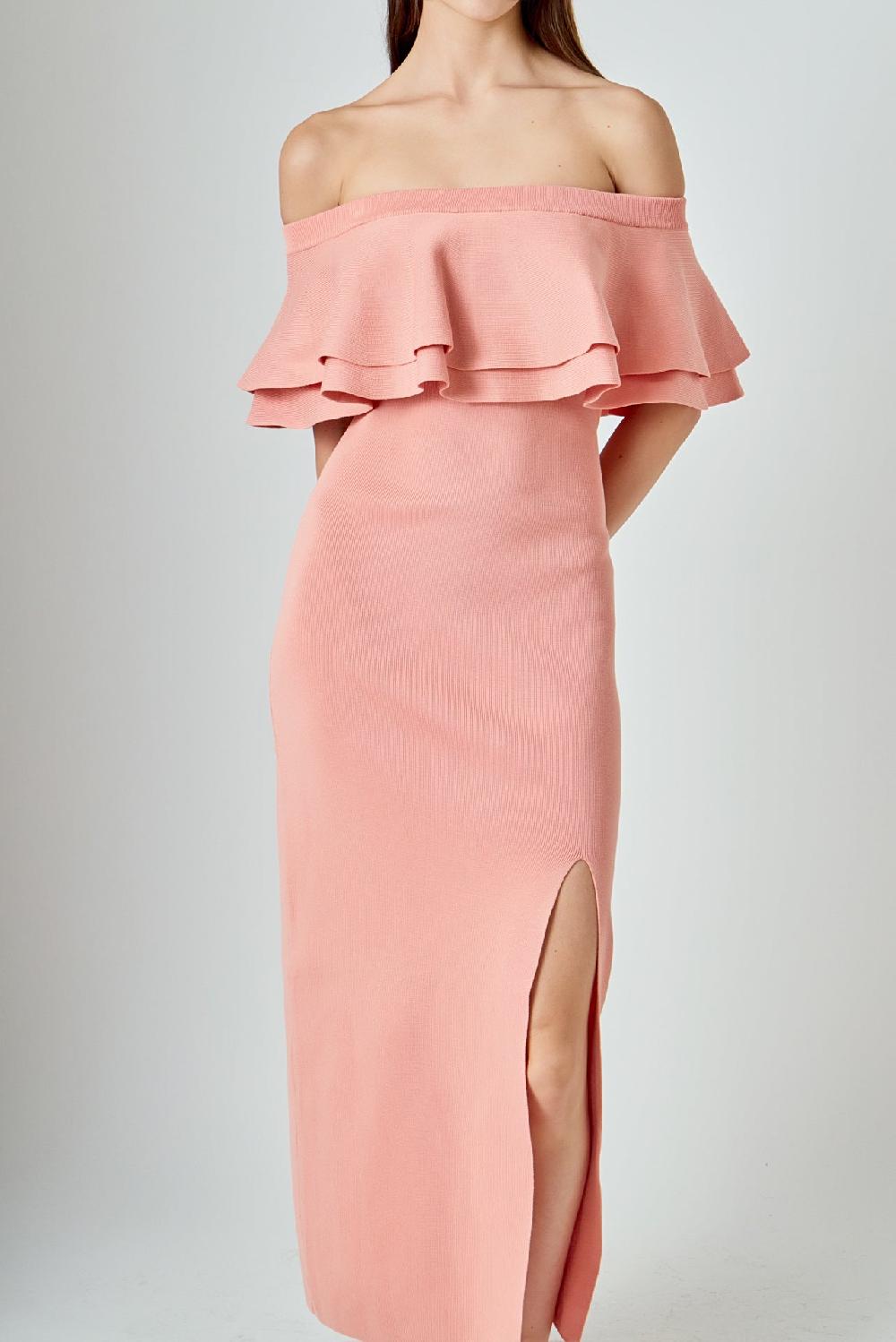 Endless Rose Off The Shoulder Ruffle Maxi Dress BLUSH