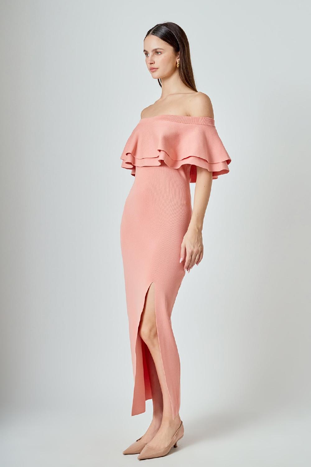 Endless Rose Off The Shoulder Ruffle Maxi Dress BLUSH