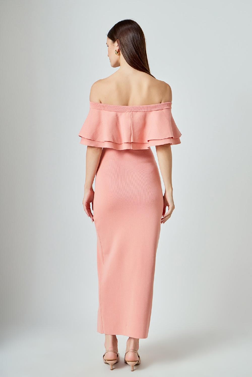 Endless Rose Off The Shoulder Ruffle Maxi Dress BLUSH
