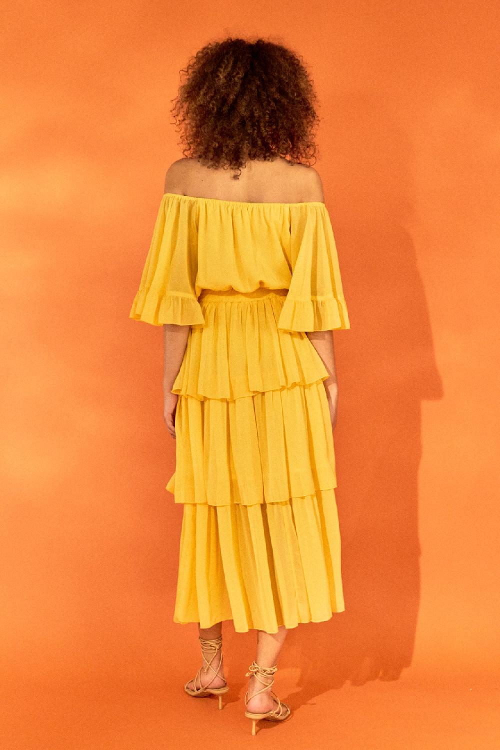 Endless Rose Off-The-Shoulder Tiered Maxi Dress YELLOW