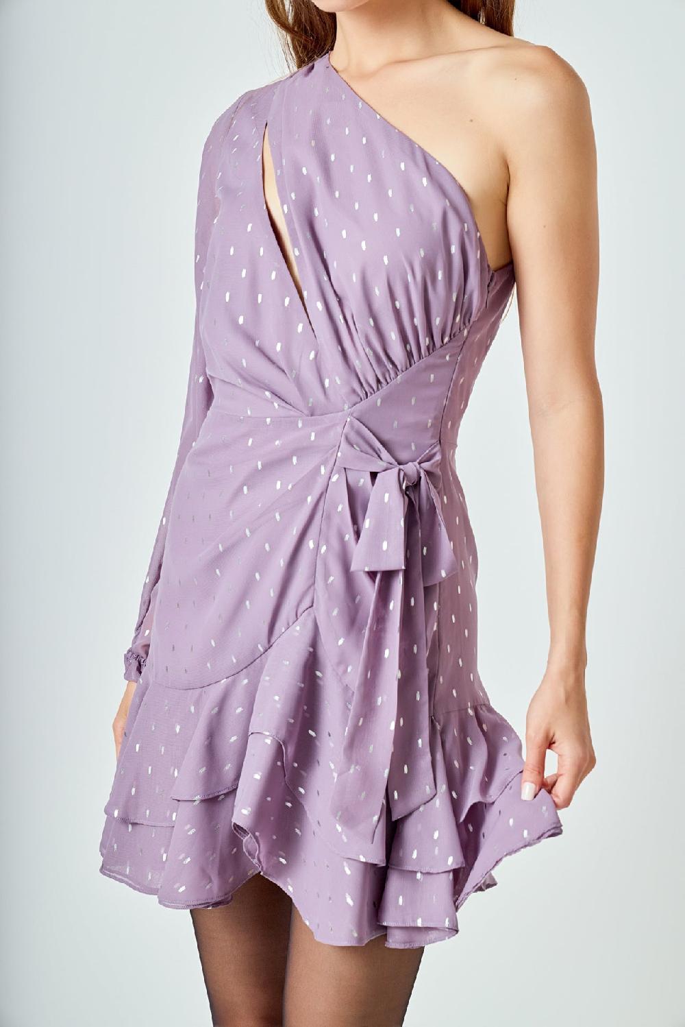 Endless Rose One Shoulder Chiffon Mini Dress DUSTY LAVENDER