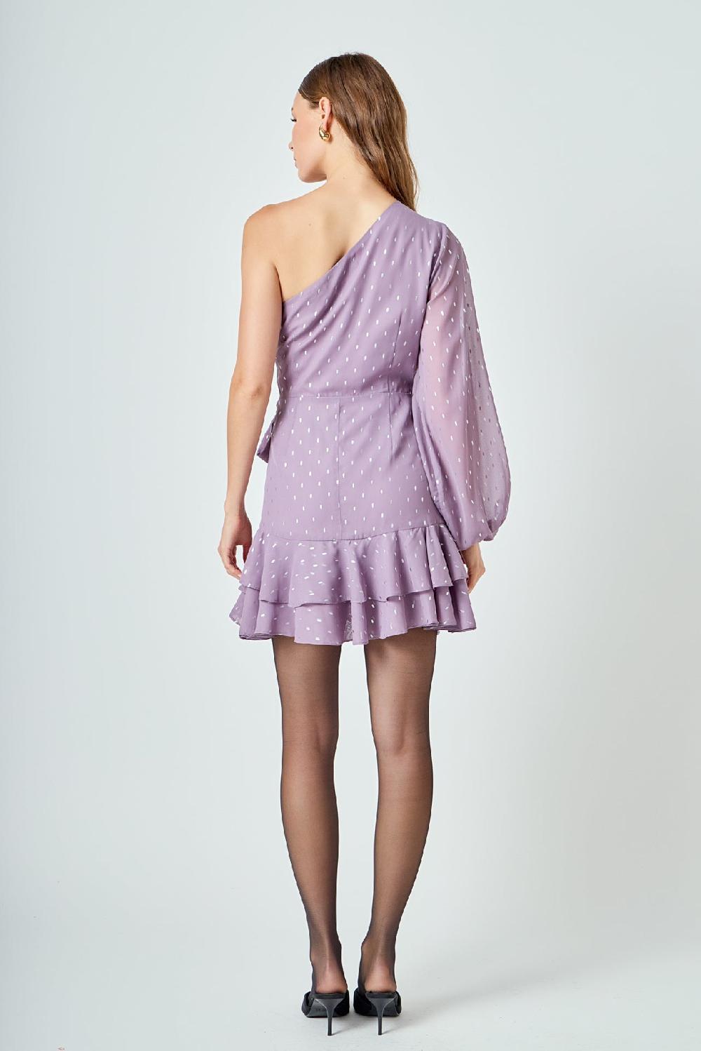 Endless Rose One Shoulder Chiffon Mini Dress DUSTY LAVENDER