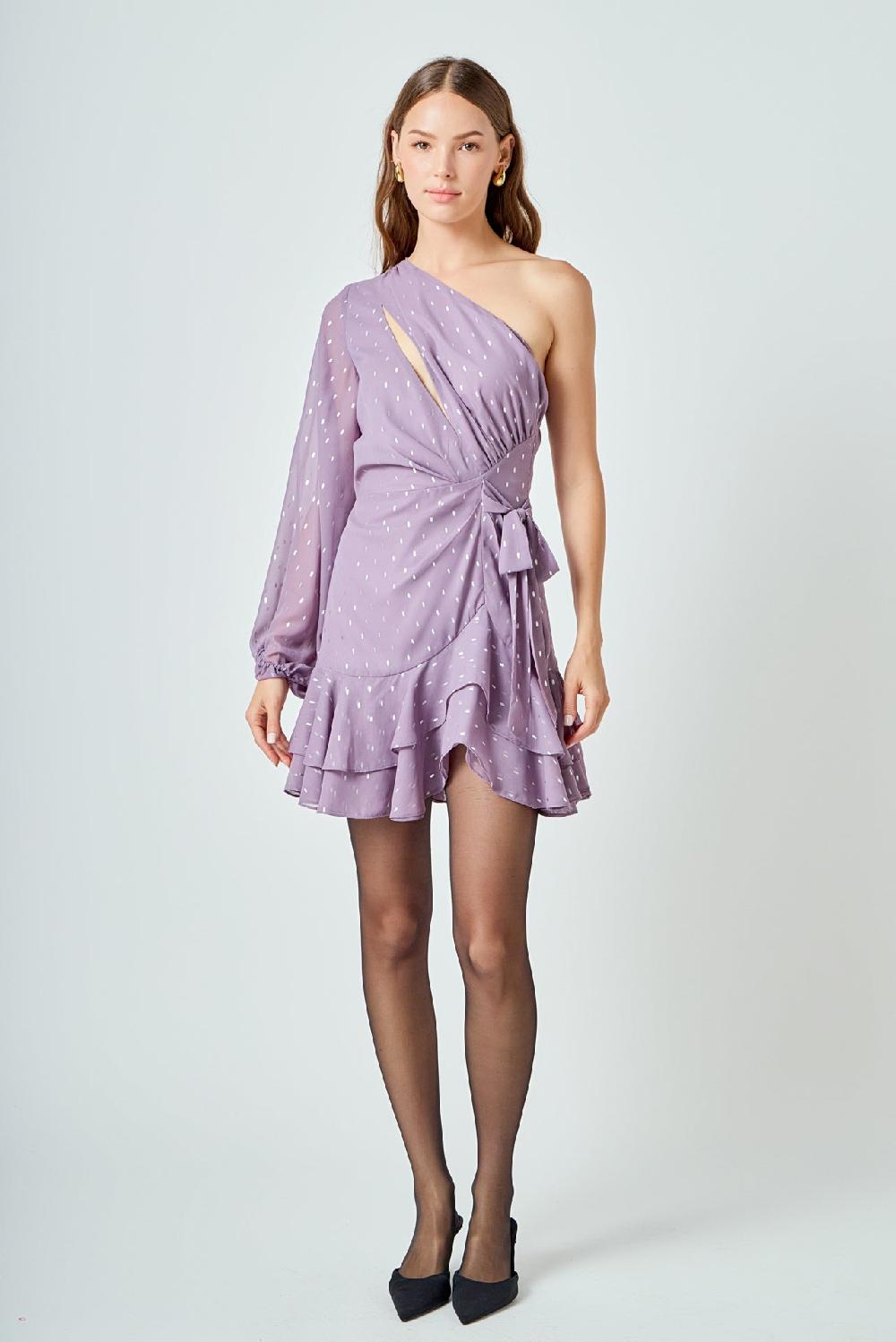 endless rose One Shoulder Chiffon Mini Dress DUSTY LAVENDER