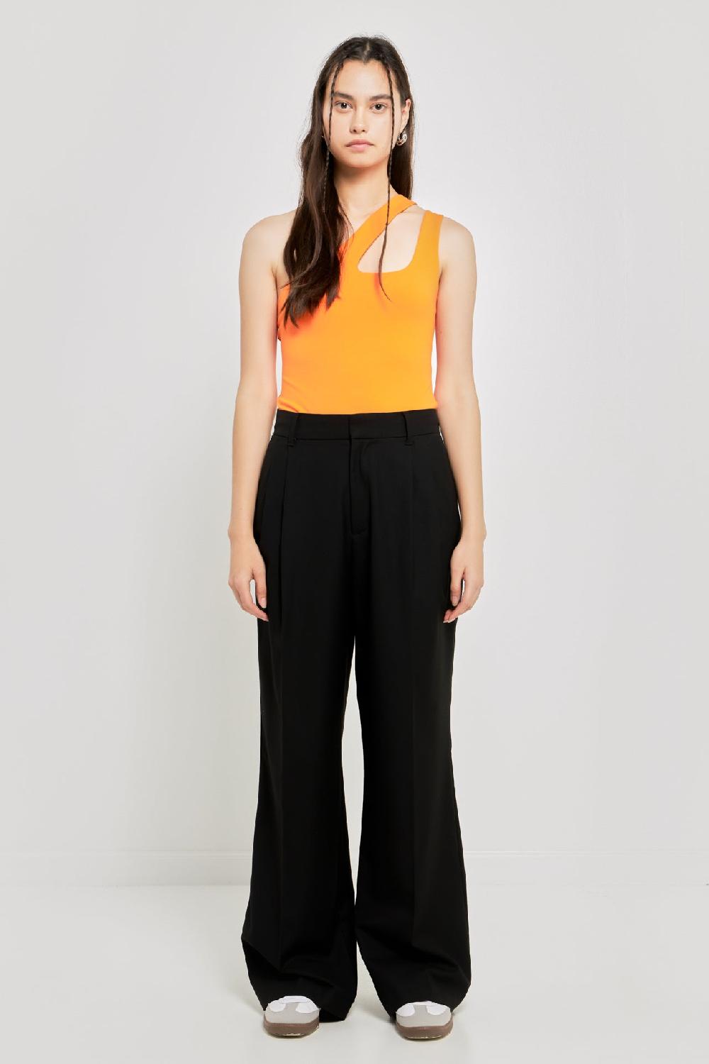 Endless Rose One Shoulder Cut-out Detail Knit Bodysuit ORANGE