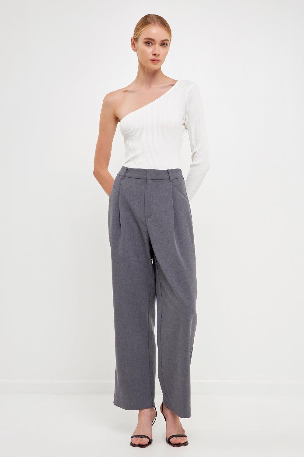 endless rose One Shoulder Ribbed Knit Bodysuit WHITE