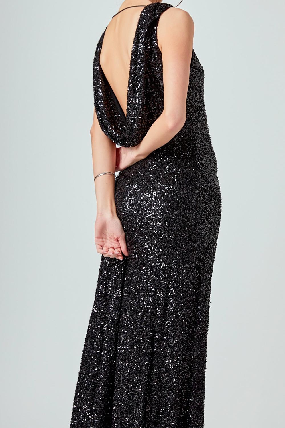 Endless Rose Open Back Sleeveless Sequins Maxi Dress BLACK