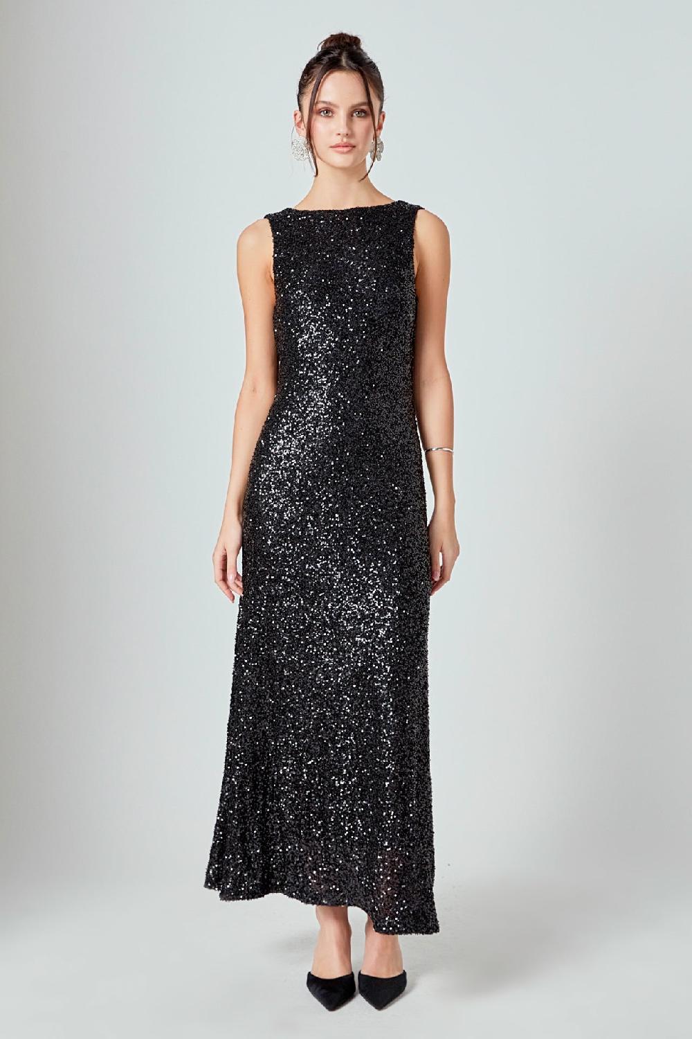 Endless Rose Open Back Sleeveless Sequins Maxi Dress BLACK