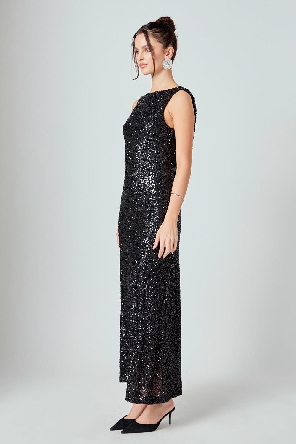 Endless Rose Open Back Sleeveless Sequins Maxi Dress BLACK