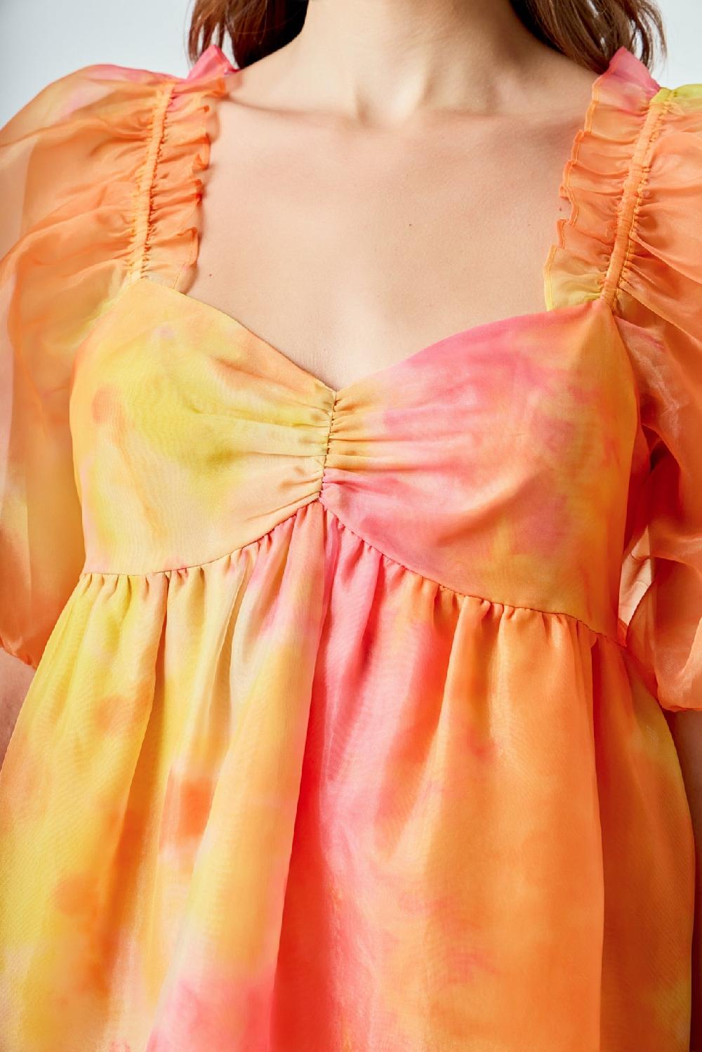 Endless Rose Organze Tie-dye Babydoll Dress ORANGE MULTI