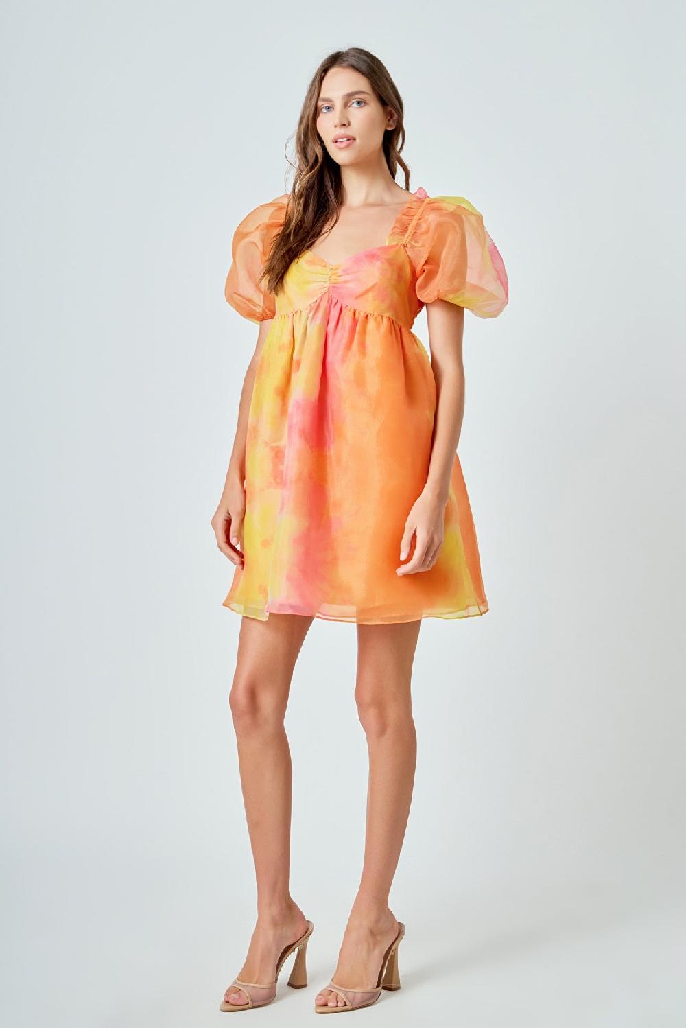 Endless Rose Organze Tie-dye Babydoll Dress ORANGE MULTI