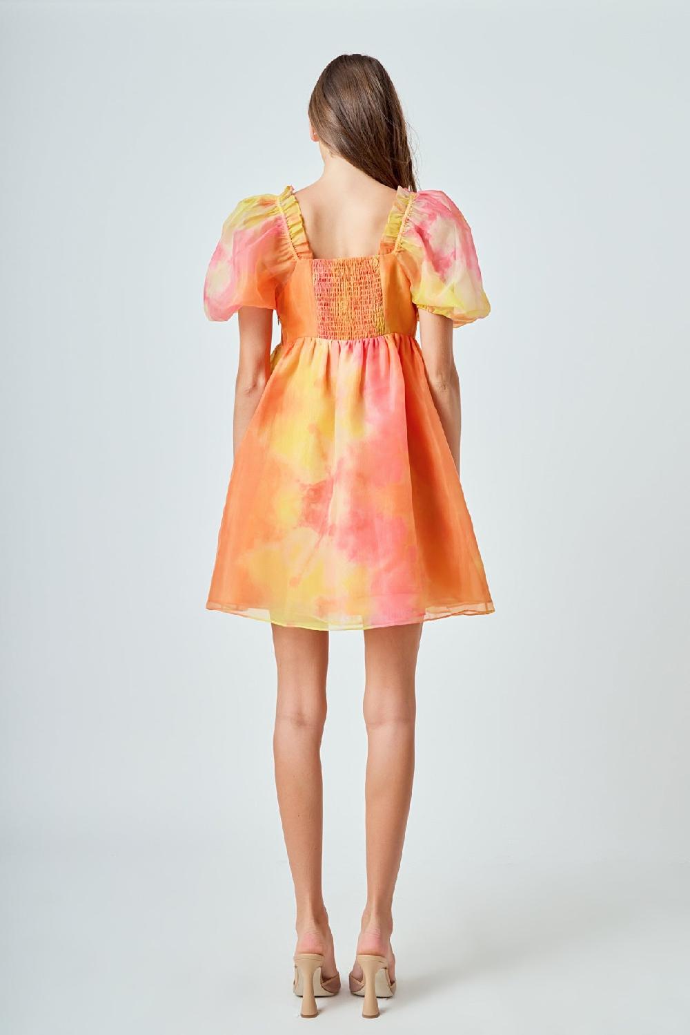 Endless Rose Organze Tie-dye Babydoll Dress ORANGE MULTI