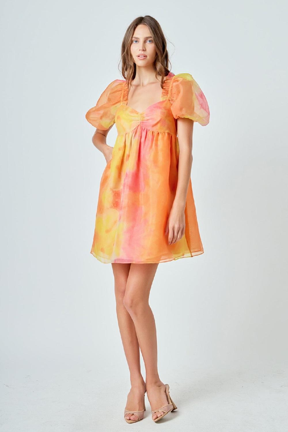 endless rose Organze Tie-dye Babydoll Dress ORANGE MULTI