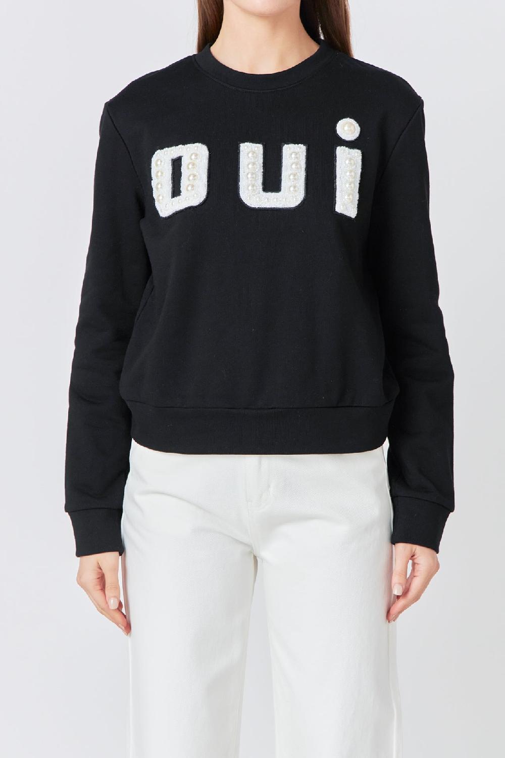 Endless Rose Oui Pearl Embellished Sweatshirt BLACK