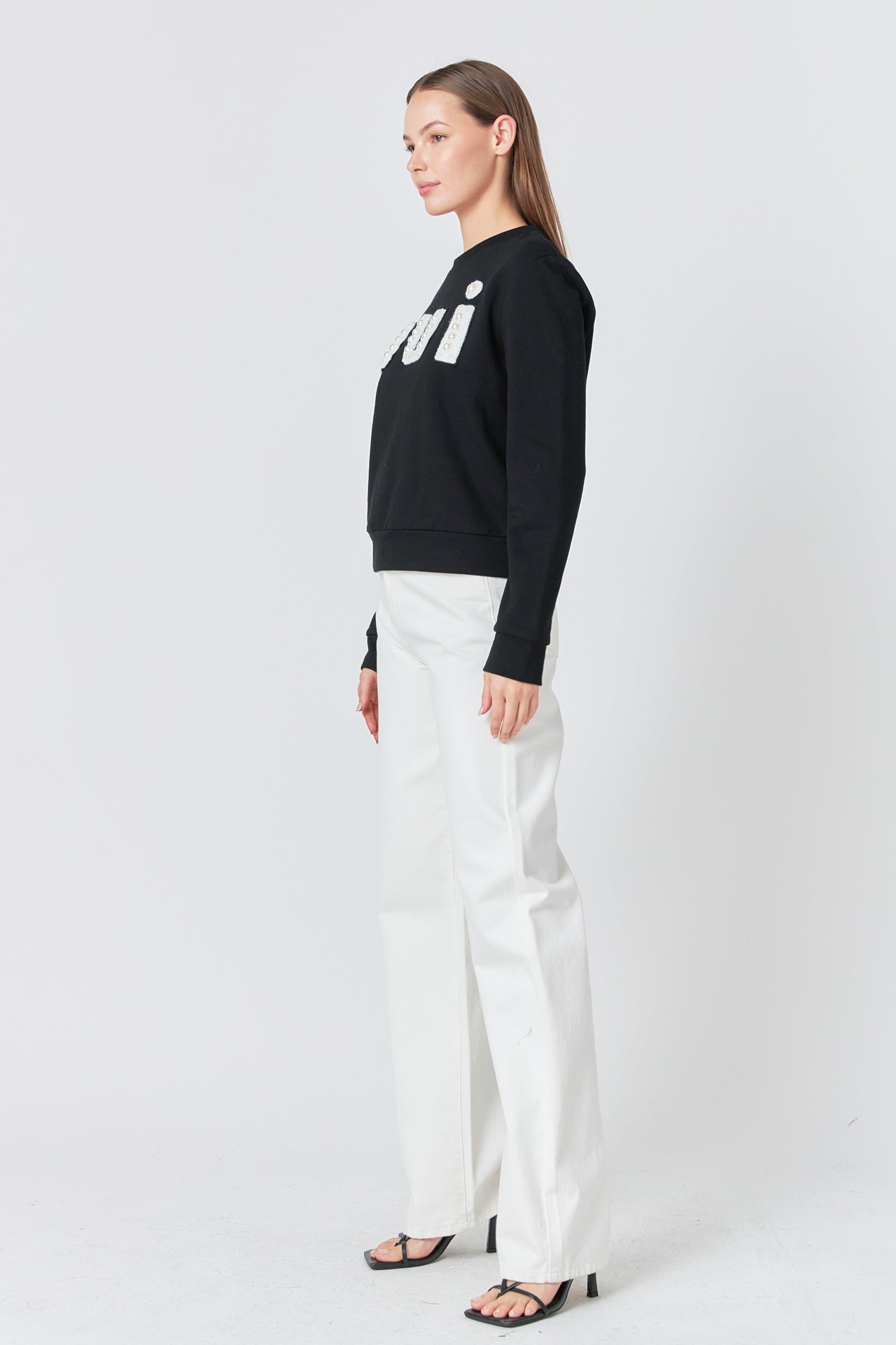 Endless Rose Oui Pearl Embellished Sweatshirt BLACK