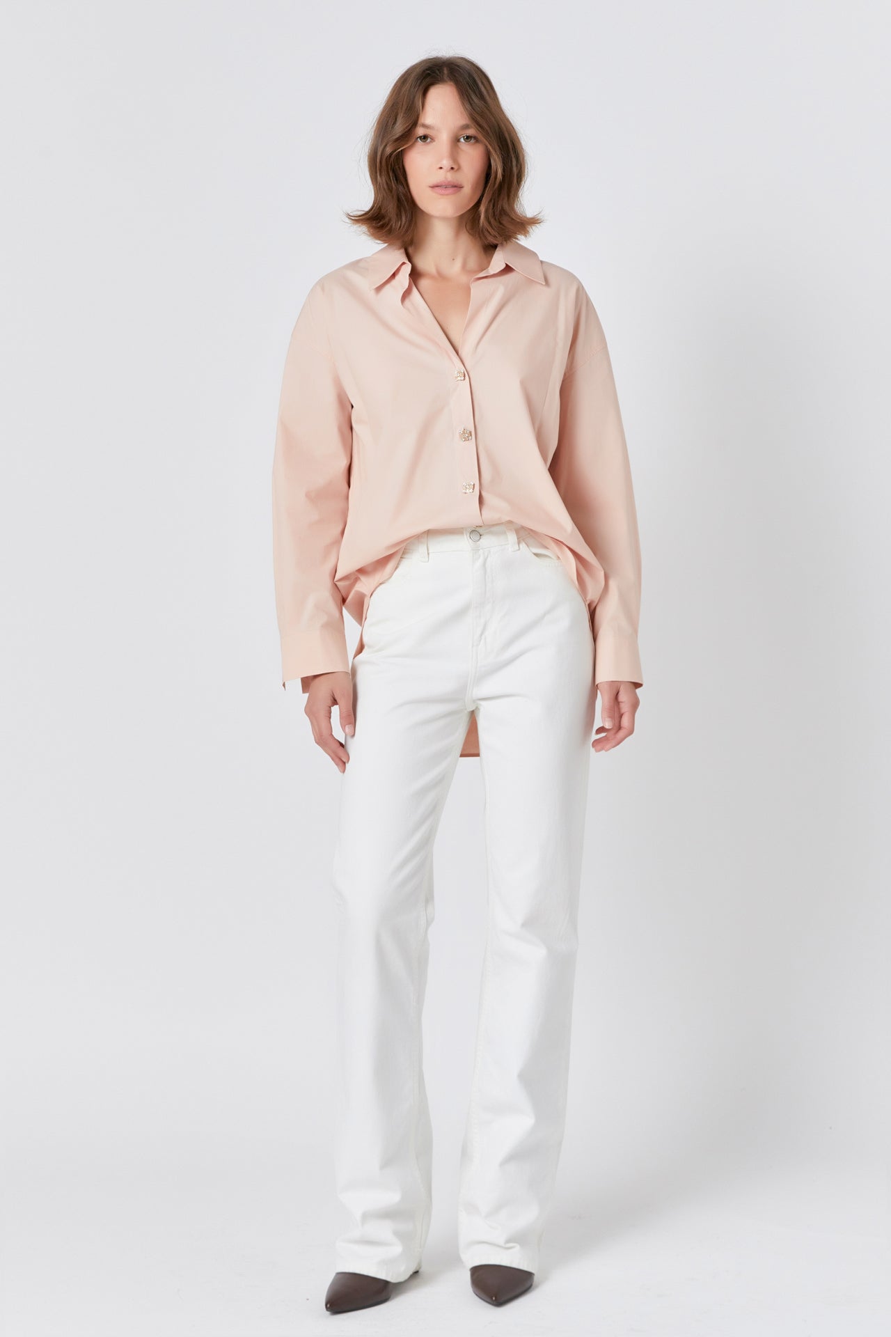 endless rose Oversize Button Collared Shirt DUSTY PINK