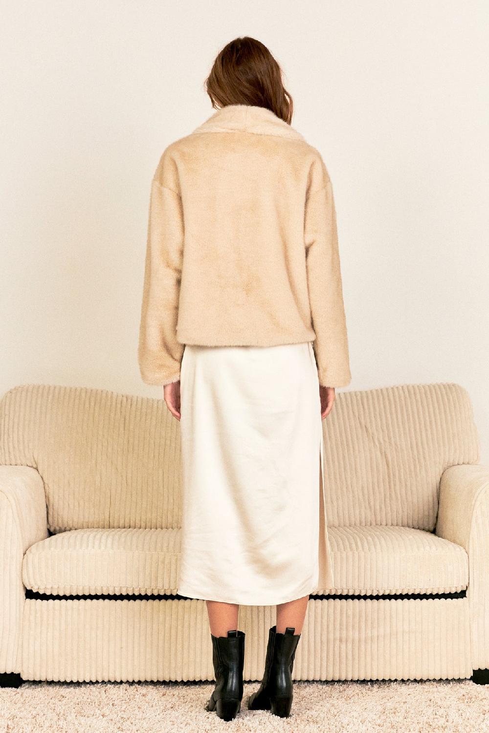 Endless Rose Oversized Collar Faux Fur Jacket BEIGE