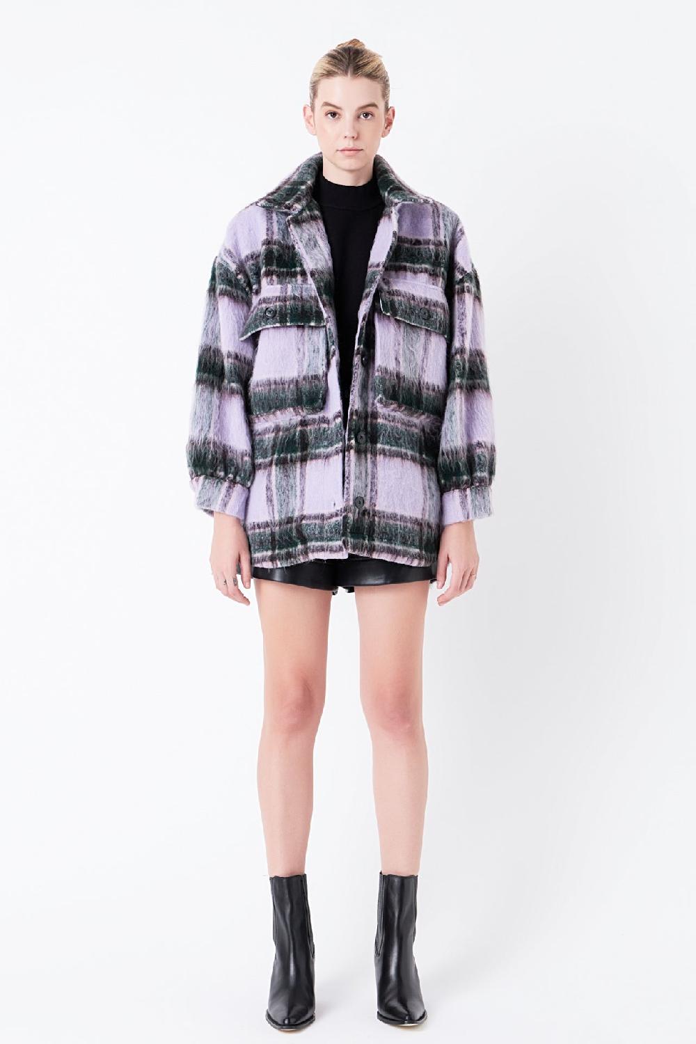 Endless Rose Oversized Plaid Shacket With Pockets LILAC