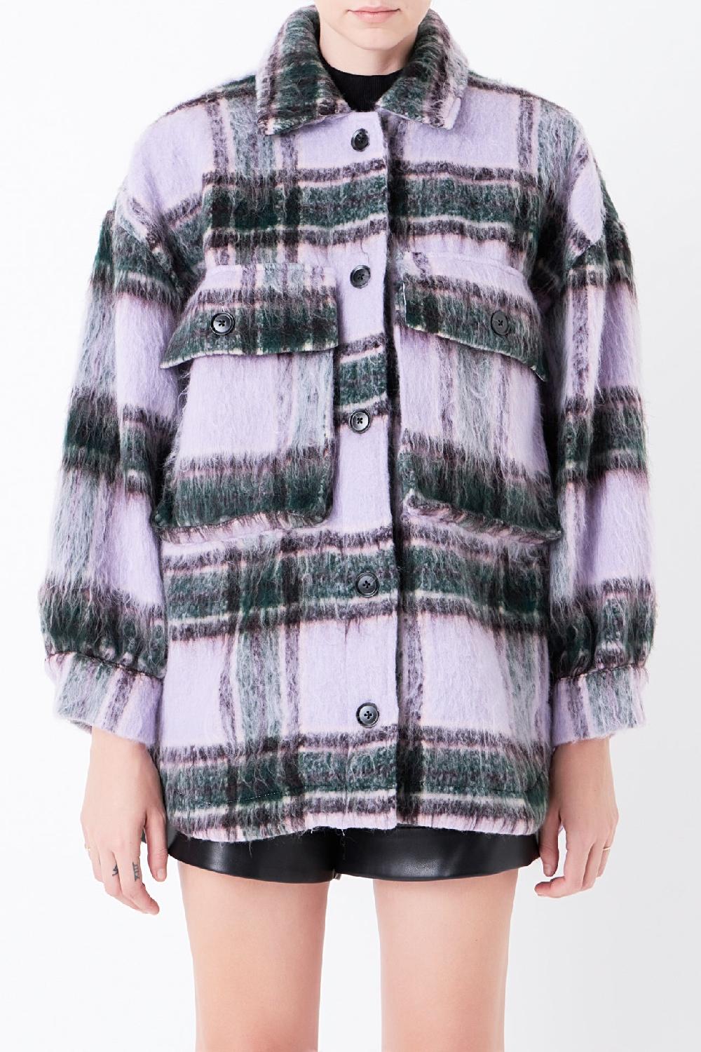 Endless Rose Oversized Plaid Shacket With Pockets LILAC