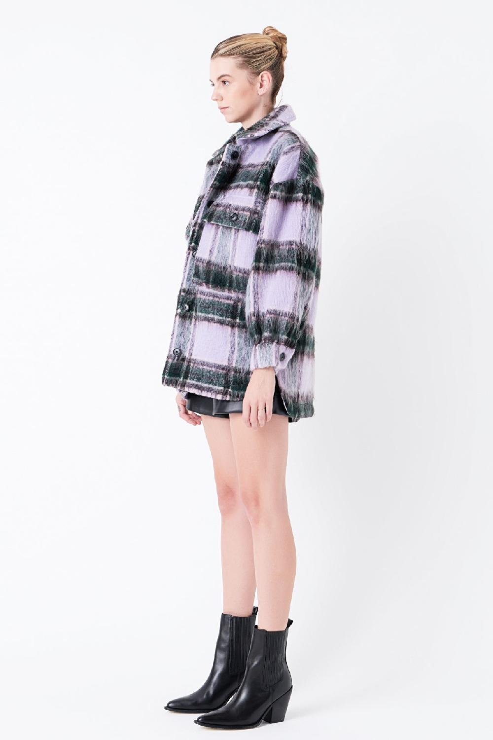 Endless Rose Oversized Plaid Shacket With Pockets LILAC
