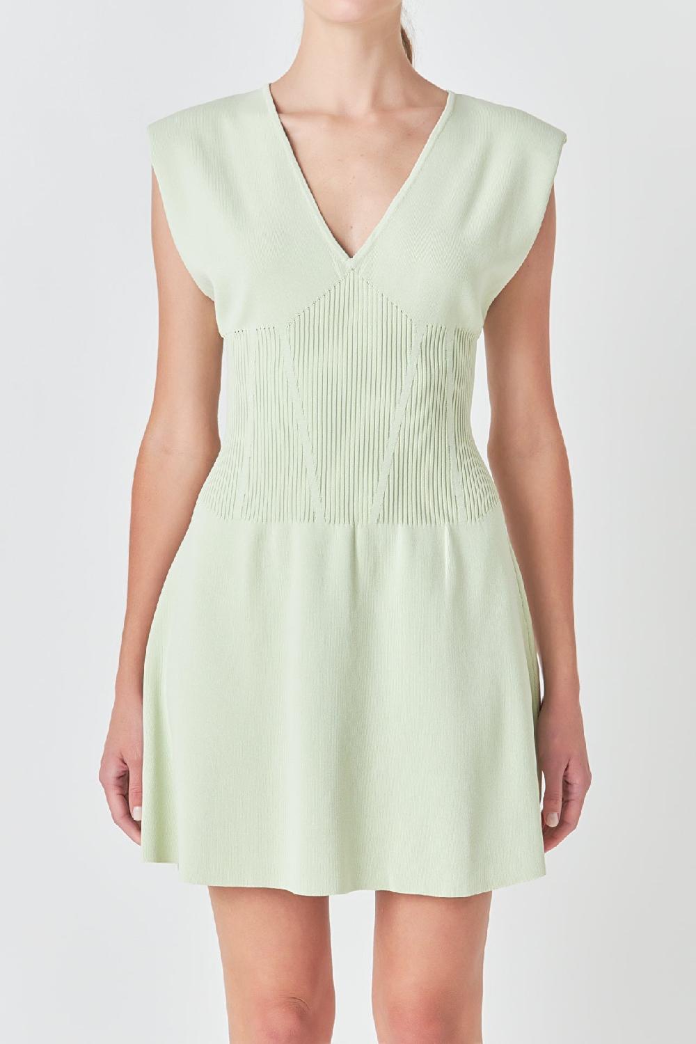 Endless Rose Padded Shoulder Corset Detail Knit Mini Dress SAGE