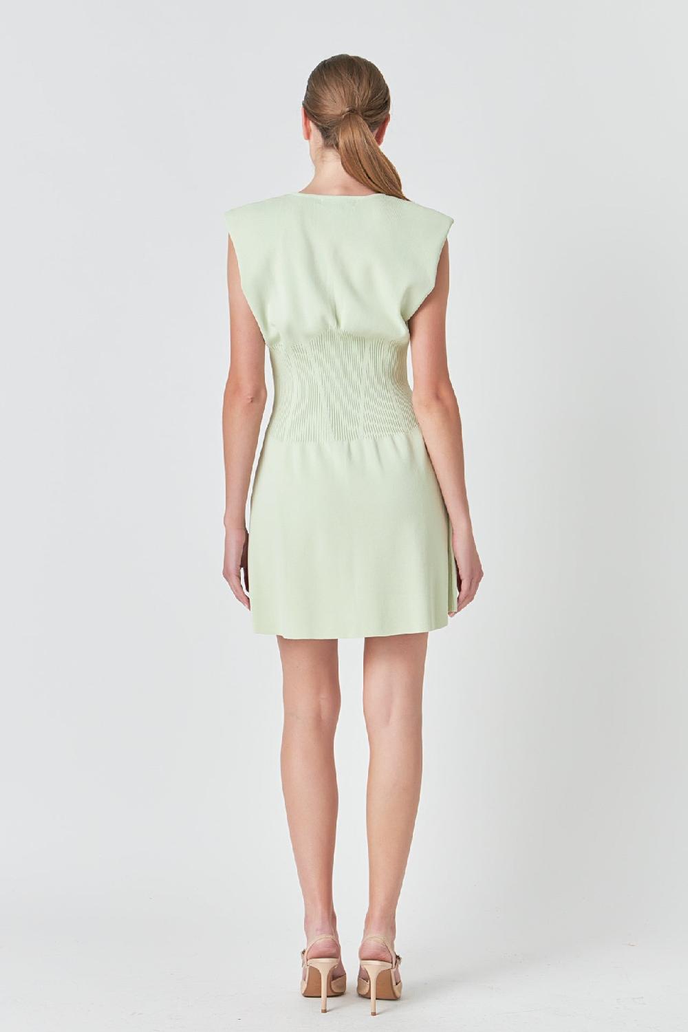 Endless Rose Padded Shoulder Corset Detail Knit Mini Dress SAGE