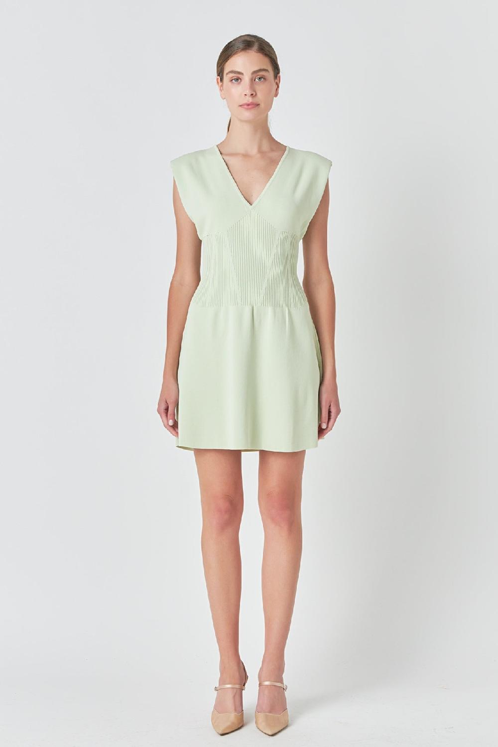 endless rose Padded Shoulder Corset Detail Knit Mini Dress SAGE