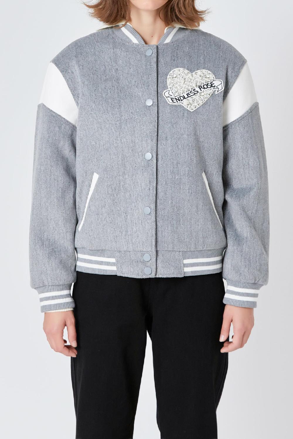 Endless Rose Patch Detail Bomber Jacket HEATHER GREY